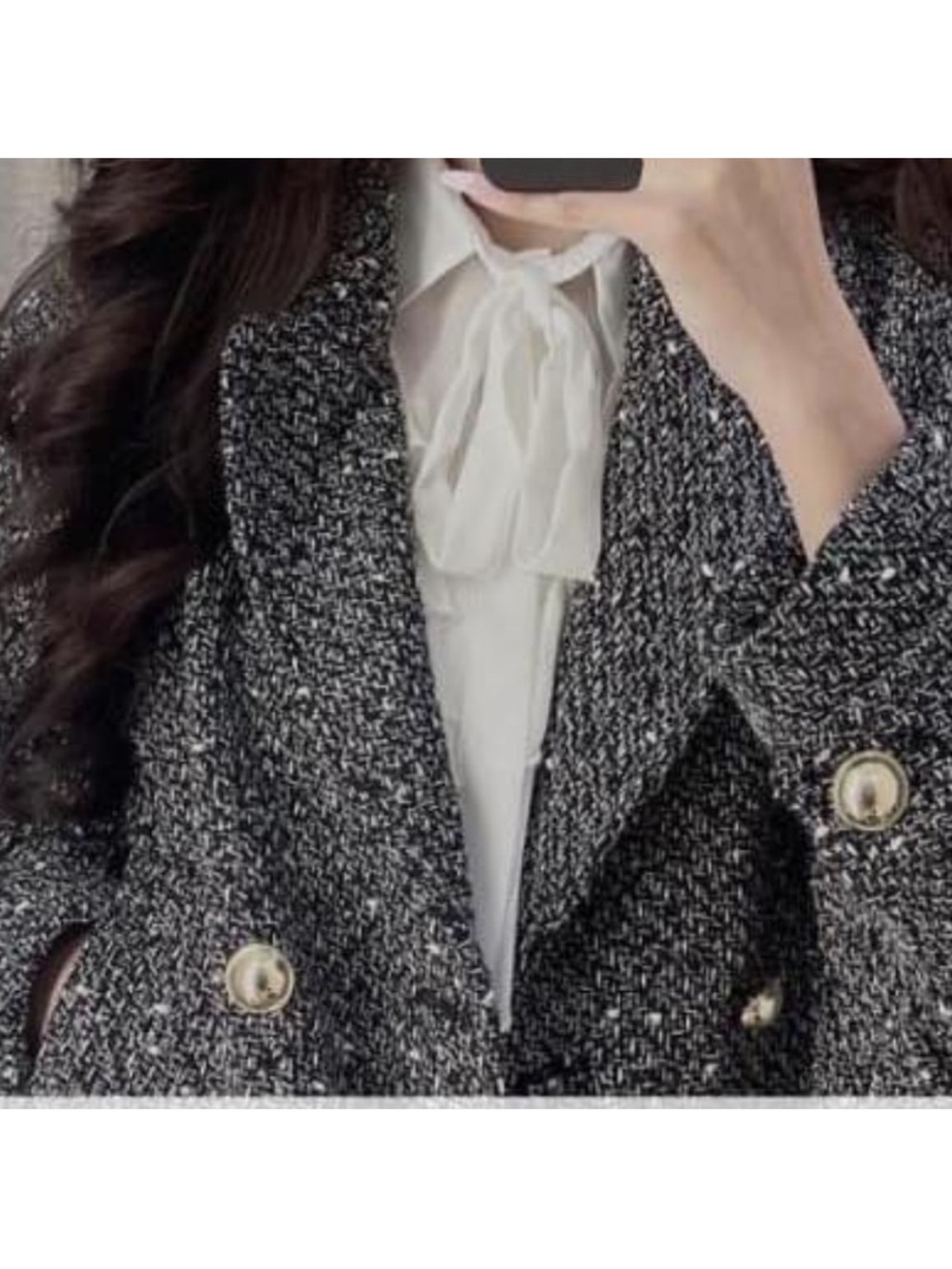 Zara Tweed Cropped Jacket in Charcoal Gray with Gold Buttons - Picture 11 of 16